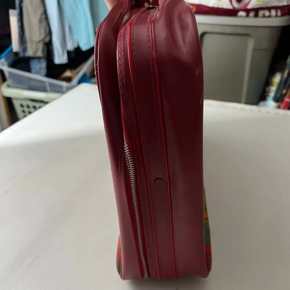 Vintage 60's‎ 70's Paisley Red Travel Luggage Overnight
